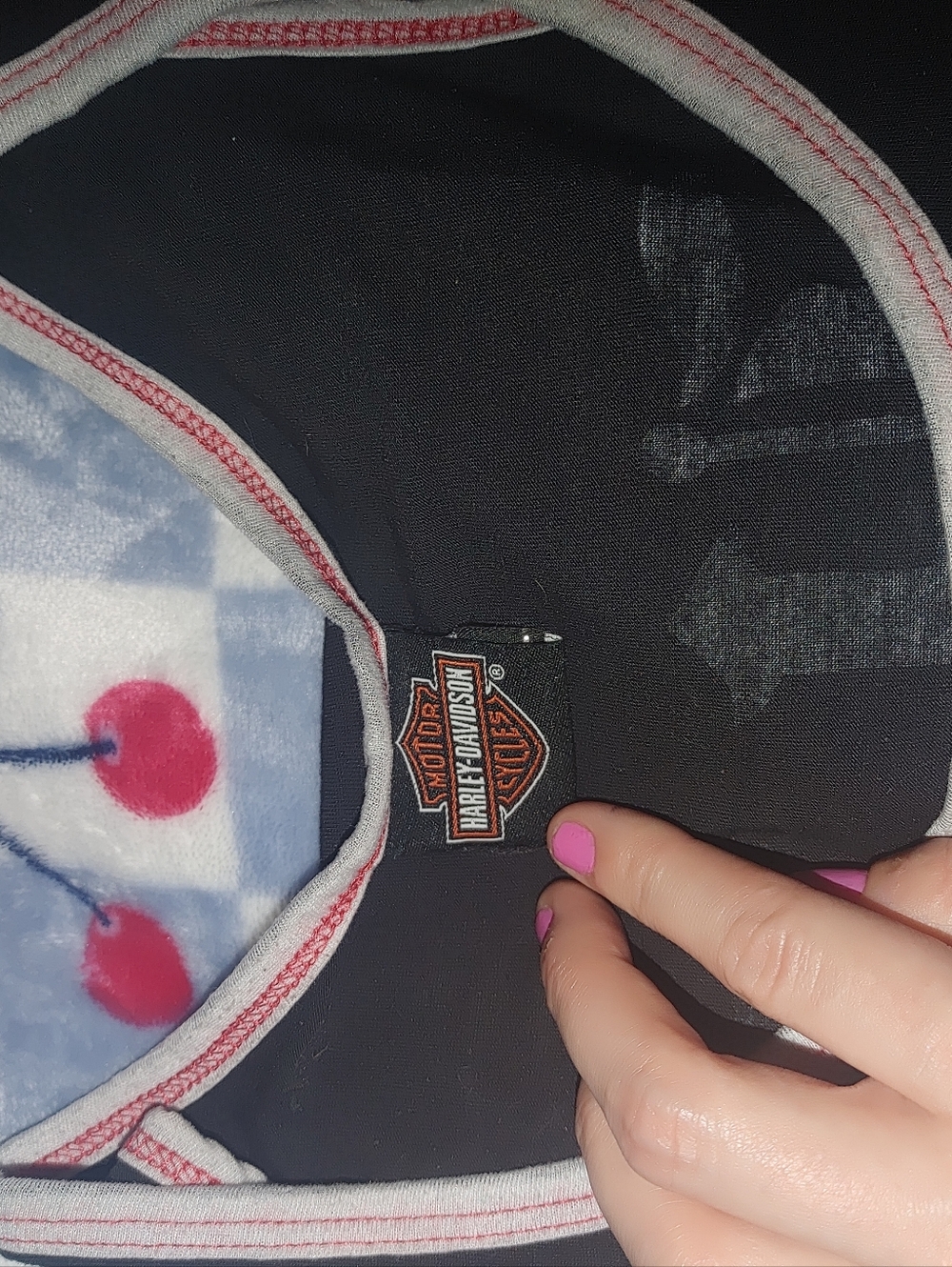 Harley-Davidson Black Tank Top with Pink Trim and Pink Graphic - Picture 2 of 5